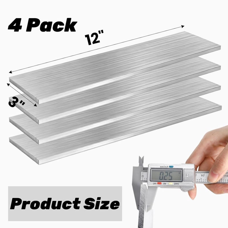 Tlence 4 Pack Aluminum Flat Bars, 1/4" Thickness x 3" Width x 12" Length Aluminums Plate Sheet, 6061 General Purpose Aluminum Rectangular Strip, Square Solid Extruded Metal Slats Mill Stock - Image 2
